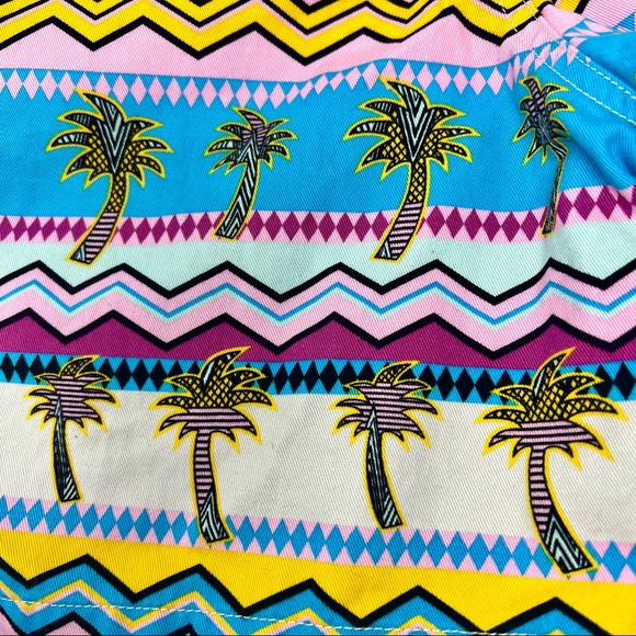 Zipcode Mens Neon Tropical Palm Tree Striped Zig-Zag Board Shorts/Swim Trunks - Picture 3 of 4
